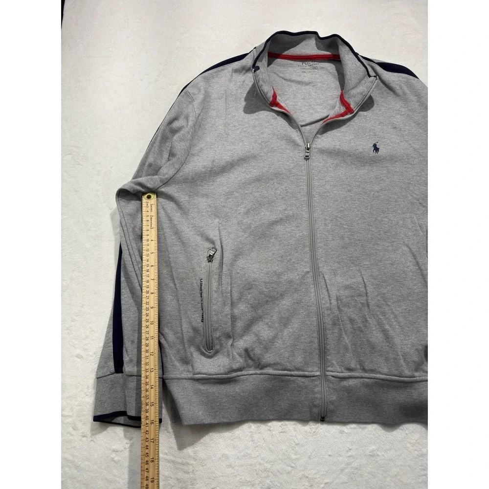 Polo Ralph Lauren Track Jacket Mens 2XL Gray French Terry Full Zip Sport Stripe